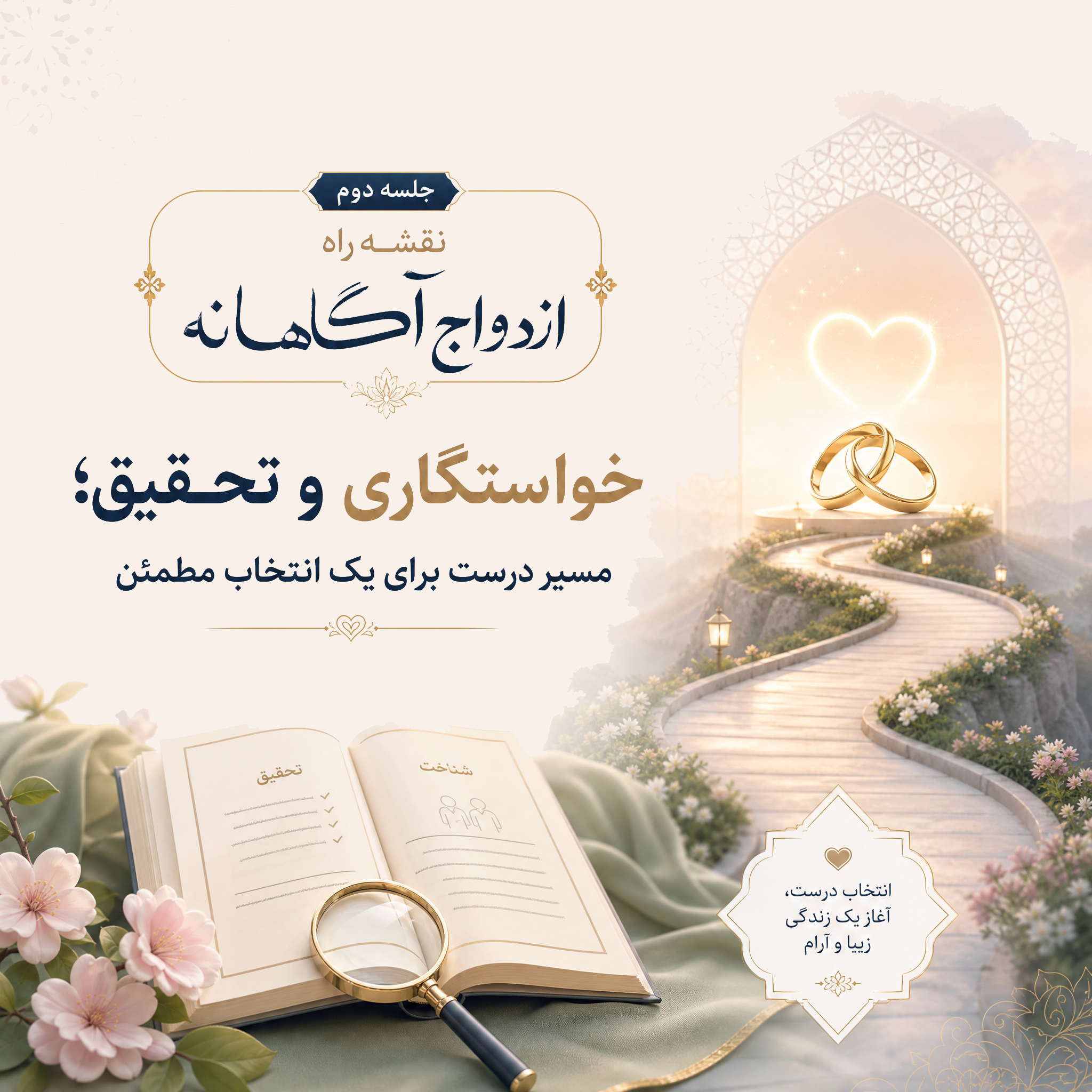 📘 جلسه دوم از کارگاه «نقشه راه ازدواج آگاهانه» با موضوع:✨خواستگاری و تحقیق