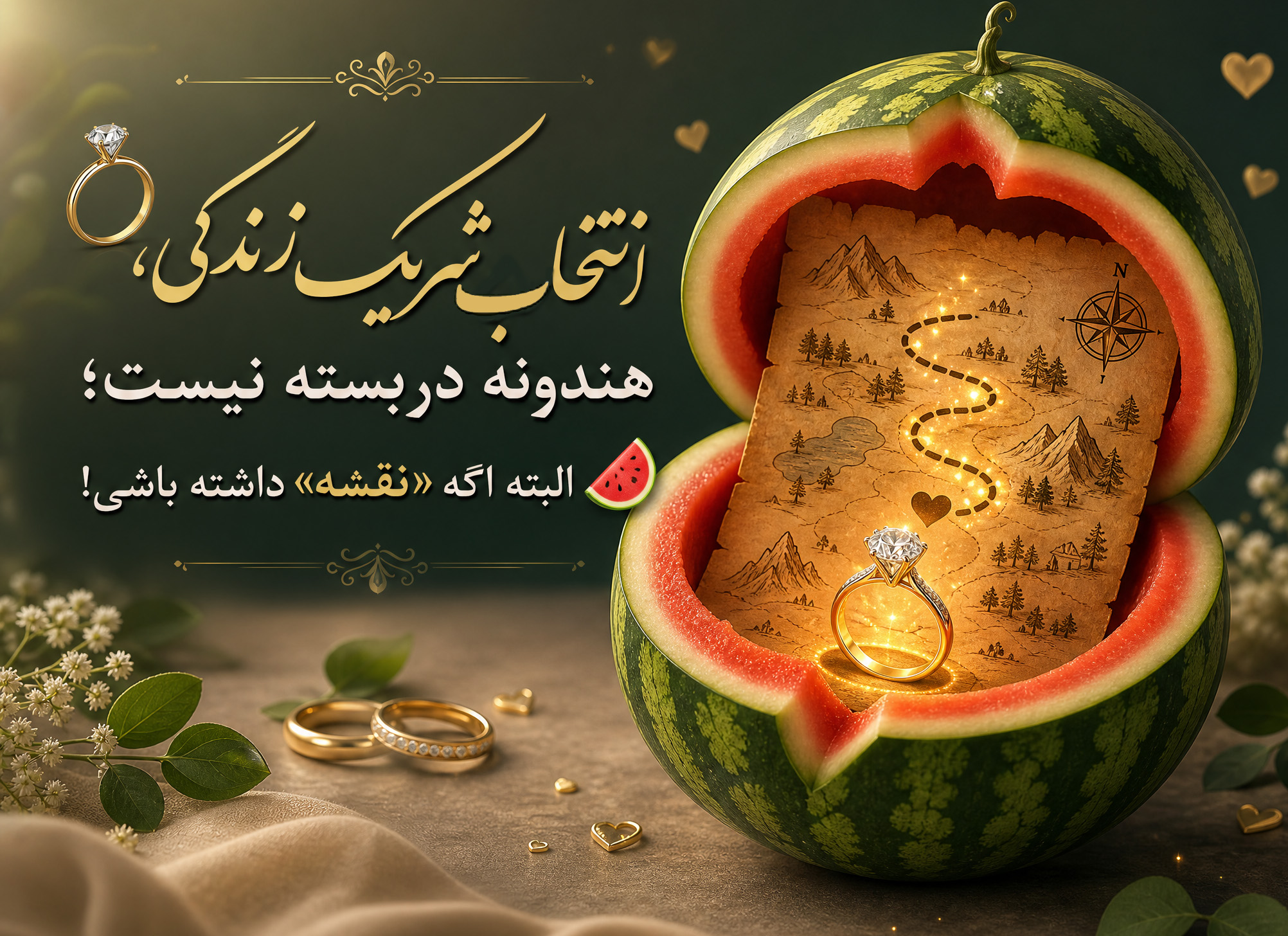 💍 انتخاب شریک زندگی، هندونه دربسته نیست؛ البته اگه «نقشه» داشته باشی! 🍉