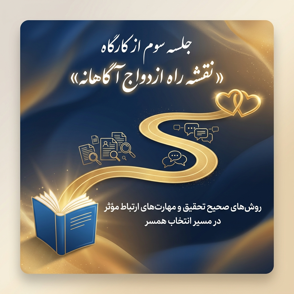 📘 جلسه سوم از کارگاه «نقشه راه ازدواج آگاهانه» با موضوع:✨ روش‌های صحیح تحقیق و مهارت‌های ارتباط مؤثر در مسیر انتخاب همسر